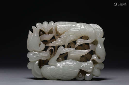 Hetian white jade swan belt board