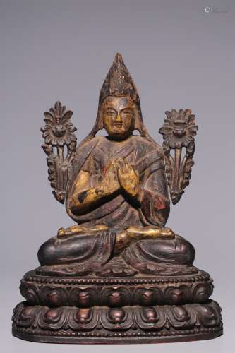 Qing Dynasty, red sandalwood lacquer gold sitting statue of ...