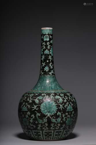 Ink green color vase with floral pattern