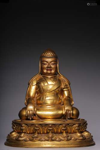 In Qing Dynasty, gilt copper Sakya school master