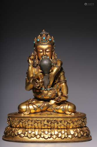 In the Qing Dynasty, a two-body Buddha with bronze gilt and ...