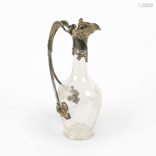 Aiguière Art nouveau<br />
verre gravé et mé