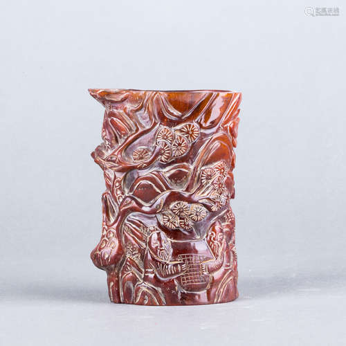 A CARVED BRUSH POT