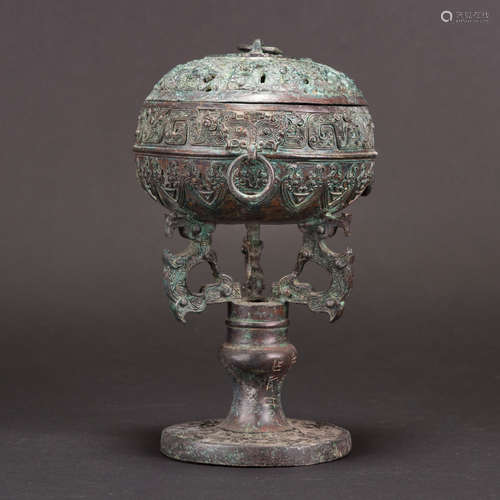 A BRONZE CENSER AND COVER