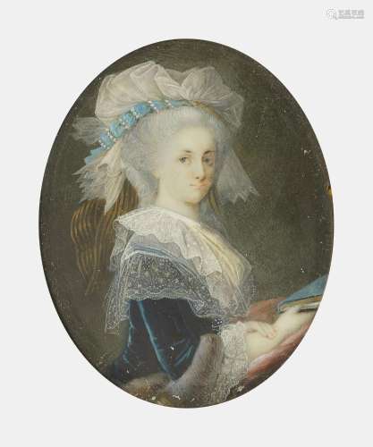 Ecole XVIIIe s<br />
Portrait de femme en velours bleu et de...