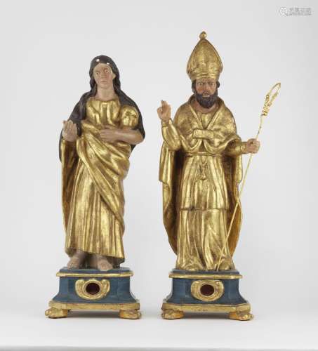 Deux statues reliquaires figurant Marie-Madeleine et un Sain...
