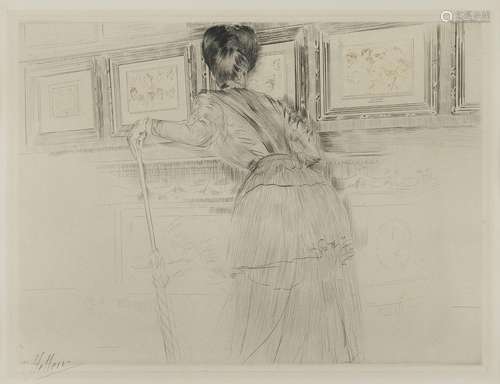 Paul César Helleu (1859-1927)<br />
Femme de dos examinant d...