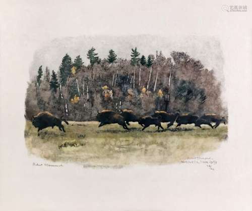 Robert Hainard (1906-1999)<br />
Troupe de bisons galopant, ...
