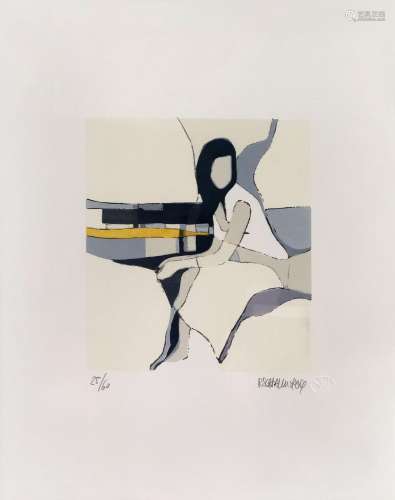 Roland Schaller (1942)<br />
Jeune femme assise, lithographi...