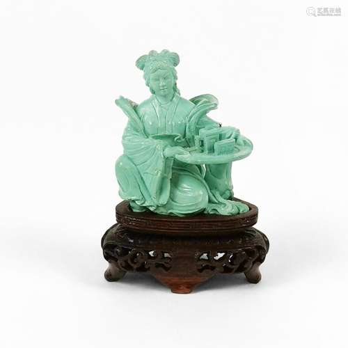 Servante au plateau, Chine<br />
Statuette en turquoise, H 6...