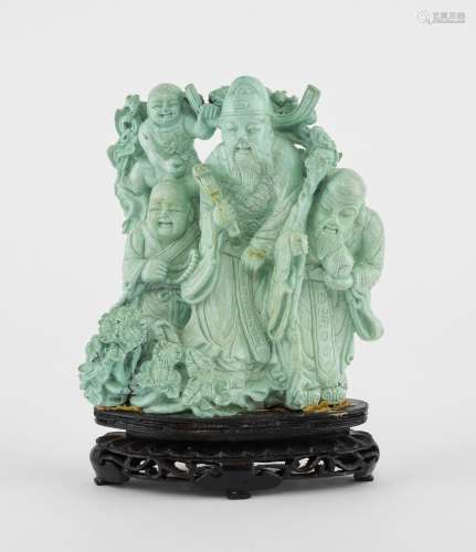Bloc de turquoise sculpté de quatre personnages, Chine, XXe ...