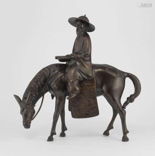 Immortel à cheval, Japon XIXe-XXe s<br />
Bronze à patine mé...