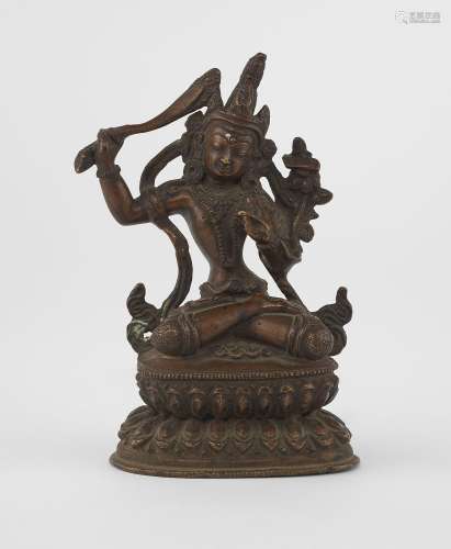 Bodhisatva, Inde, XIXe s<br />
Bronze à patine brune, H 14 c...
