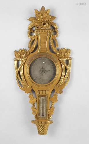 Baromètre thermomètre d'époque Louis XVI<br />
Bois sculpté ...