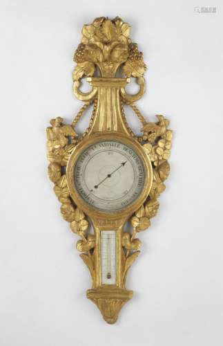 Baromètre thermomètre d'époque Louis XVI<br />
Bois scultpé ...