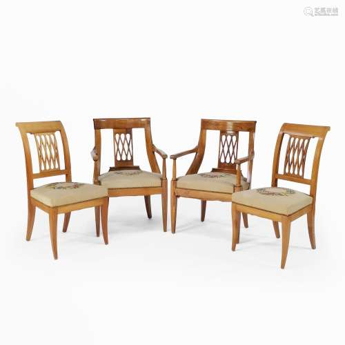 Paire de fauteuils et paire de chaises, Suisse, XIXe s<br />...