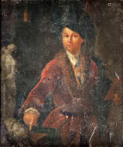 Ecole XVIIIe s<br />
Portrait d'un artiste, huile sur toile,...