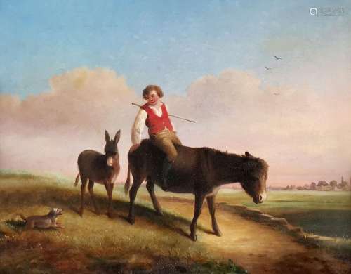 Ecole fin XVIIIe début XIXe s<br />
Paysan avec ânes, huile ...