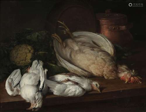 Ecole XIXe s, signée Longhi<br />
Nature morte aux oiseaux, ...