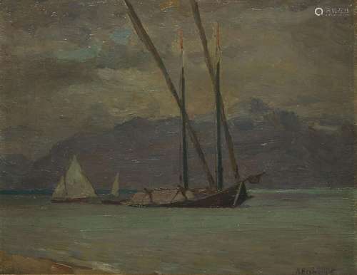 Abraham Hermanjat (1862-1932)<br />
Paysage du Léman, huile ...