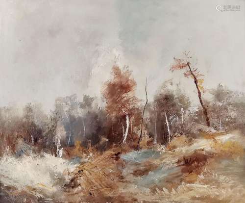 Alfred Godchaux (1835-1895)<br />
Forêt en automne, huile su...