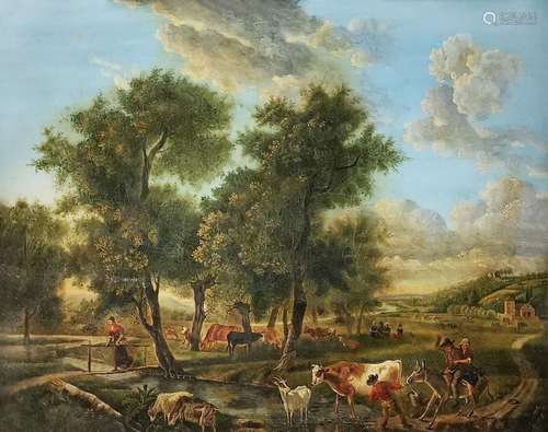 Ecole XIXe s<br />
Paysage pastoral, huile sur toile, 33x41 ...