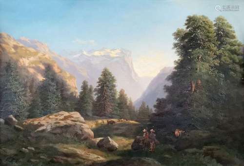 Denis Motta (1821-1889)<br />
Paysage de montagne, huile sur...