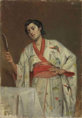 Edouard Castres (1838-1902)<br />
Jeune femme en kimono, hui...