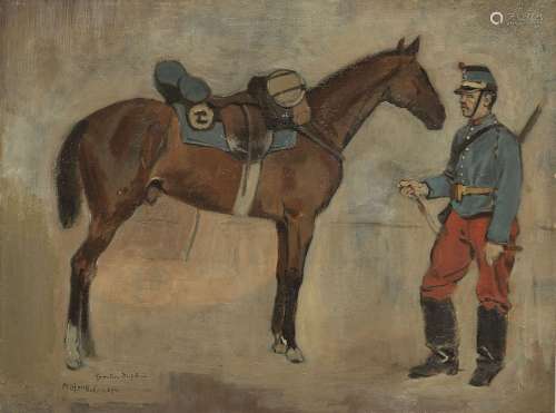 Augustin Grass-Mick (1873-1963)<br />
Garde et son cheval, h...