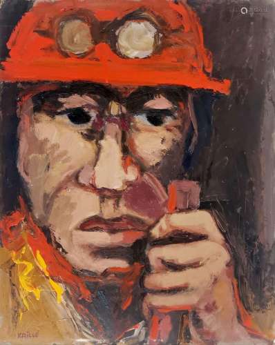 Jean Krillé (1923-1991)<br />
Portrait d'un mineur, huile su...