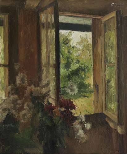 Charles Hornung (1883-1956)<br />
Fleurs devant la fenêtre, ...