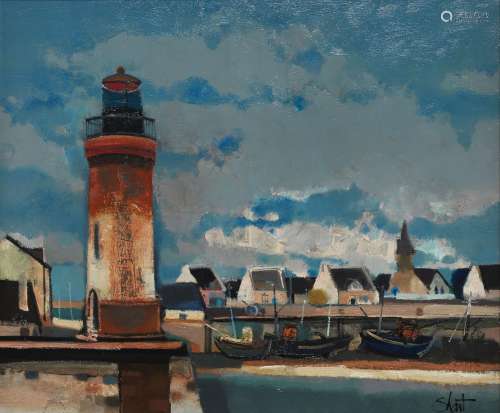 Serge Shart (1927-2011)<br />
Le phare de Guilvinec, huile s...