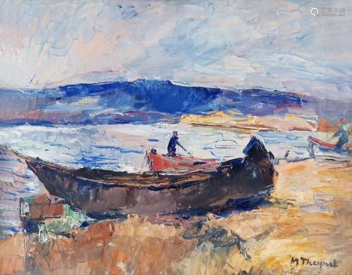 Max Robert Theynet (1875-1949)<br />
Pêcheurs et barques, hu...