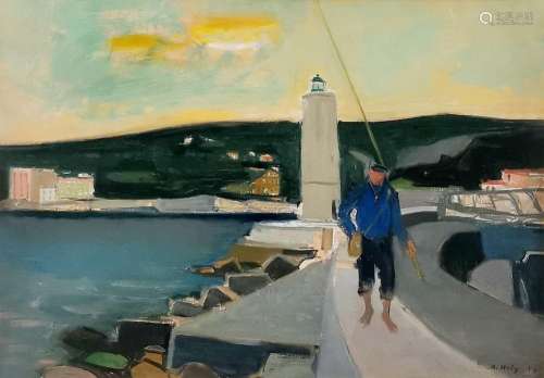 Adrien Holy (1898-1979)<br />
Pêcheur sur la jetée, huile su...