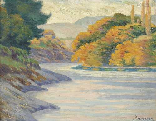 Edouard Rheiner (1865-1921)<br />
Bord du Rhône en automne, ...