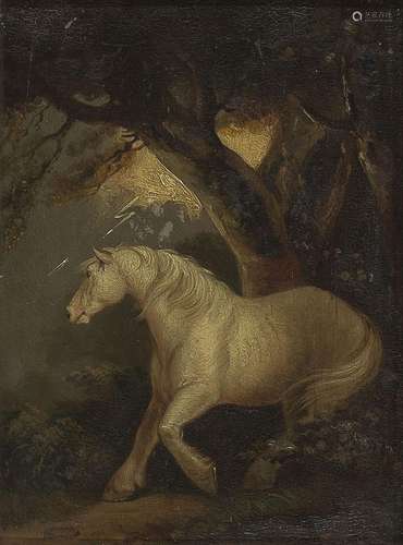 Ecole début XXe<br />
Poney sous un arbre pendant l'orage, h...