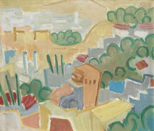 Francis Montanier (1895-1974)<br />
Paysage stylisé, huile s...