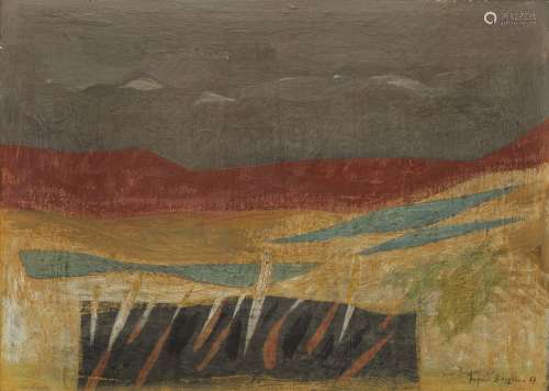 Jacques Berger (1902-1977)<br />
Paysage, huile sur panneau,...