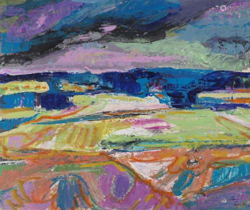 Jean Krillé (1923-1991)<br />
Paysage coloré, huile sur pava...