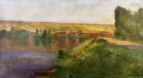 Jean Eugène Clary (1856-1929)<br />
Vue de village, huile su...