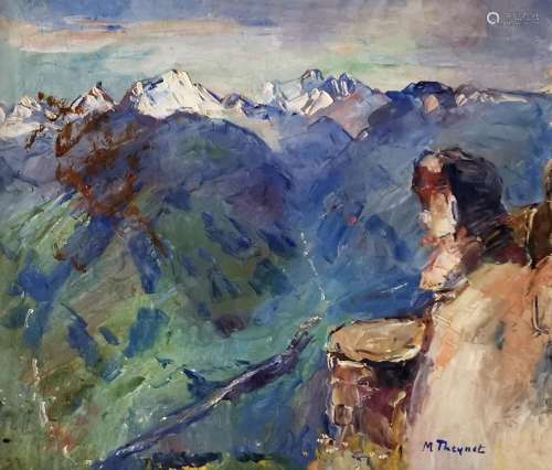 Max Robert Theynet (1875-1949)<br />
Vue des Alpes, huile su...