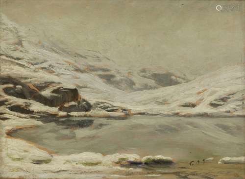 Albert Gos (1852-1942)<br />
Lac de montagne en hiver, huile...