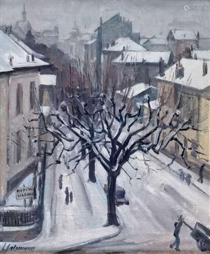Louis Salzman (1887-1955)<br />
Boulevard en hiver, huile su...
