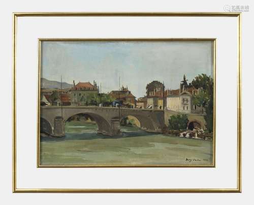 Benjamin Vautier (1895-1974)<br />
Le pont de Carouge, huile...