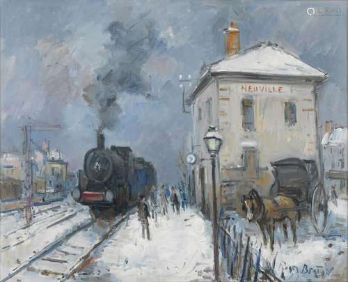 Roger Bertin (1915-2003)<br />
Gare de Neuville, huile sur t...