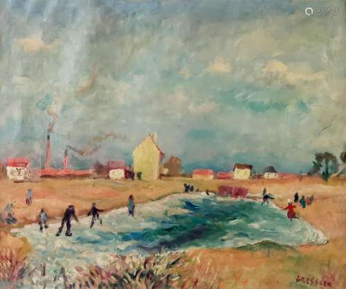 Emile Bressler (1886-1966)<br />
Patineurs, huile sur toile,...