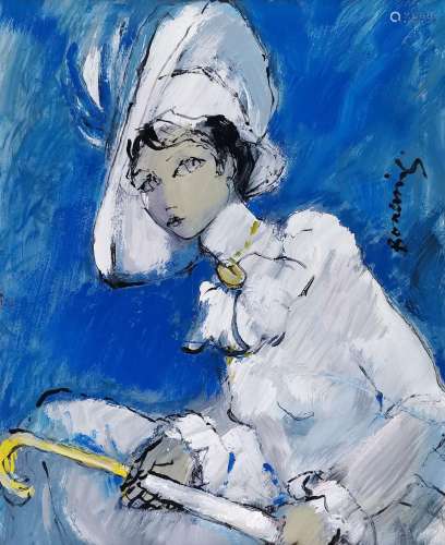 Mario Bonamici (1912-2002)<br />
Femme au chapeau, huile sur...