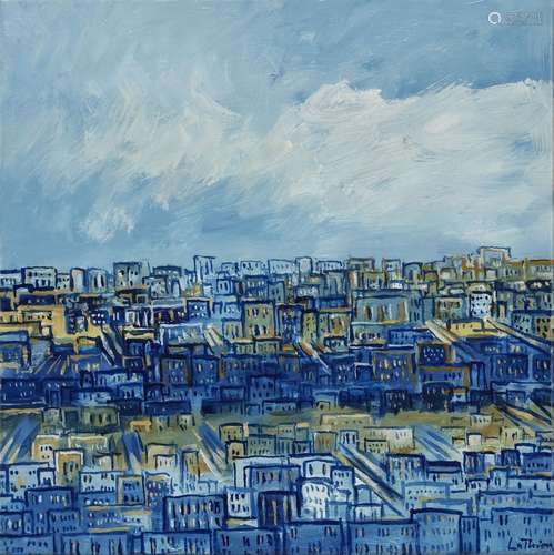 Luc Lathion (1931-2013)<br />
Ville bleue, acrylique sur toi...