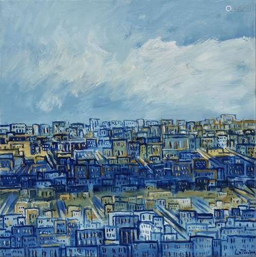 Luc Lathion (1931-2013)<br />
Ville bleue, acrylique sur toi...