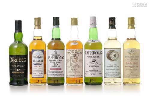 Ensemble de 6 bouteilles de single Islay malt Whisky, 8, 10 ...